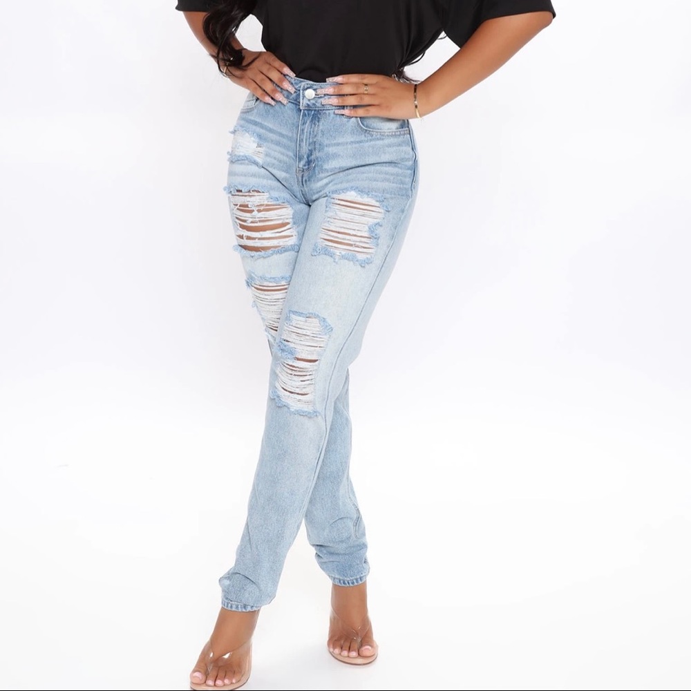 Distressed mom jeans